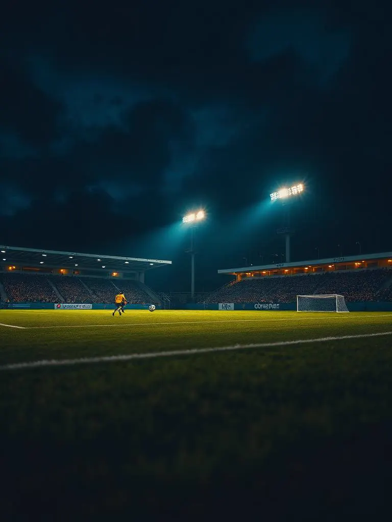 Football pitch under night stadium lights
